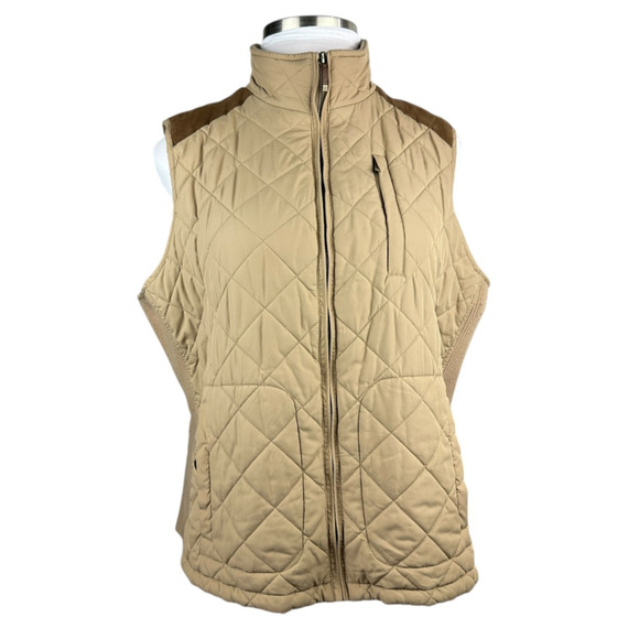 Lauren Ralph Lauren Quilted Vest Tan Zip Ribbed Sides Puffer Womens Plus Size 2X - Picture 4 of 16